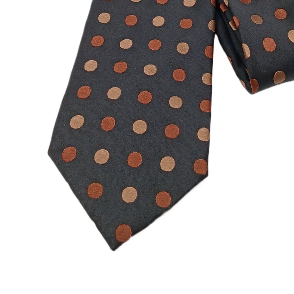 BCBG Attitude Silk Tie Mens 61.5” Black Brown Polka Dot Designer Classic New